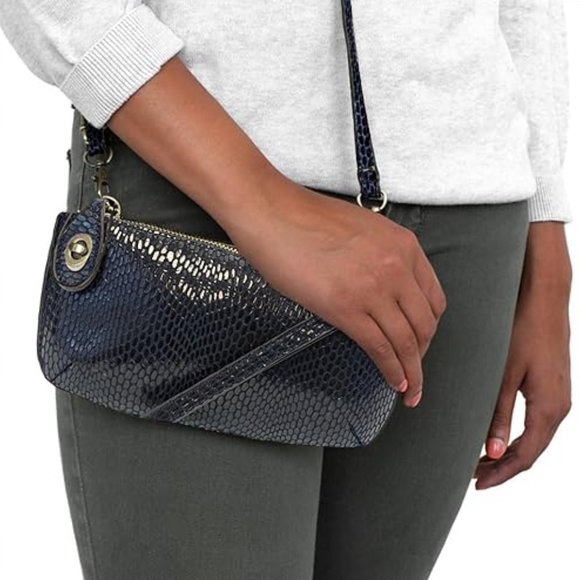 Joy Susan Handbags - NEW Joy Susan Crossbody Wristlet Python Clutch Black/Gold